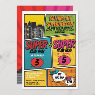 Superhero Einladung Joint Party Boys Girls