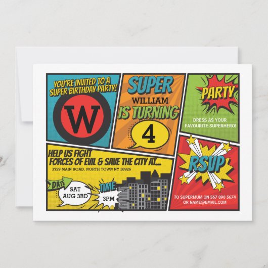 Superhero Einladung Super Hero Party Einladung (Vorderseite)