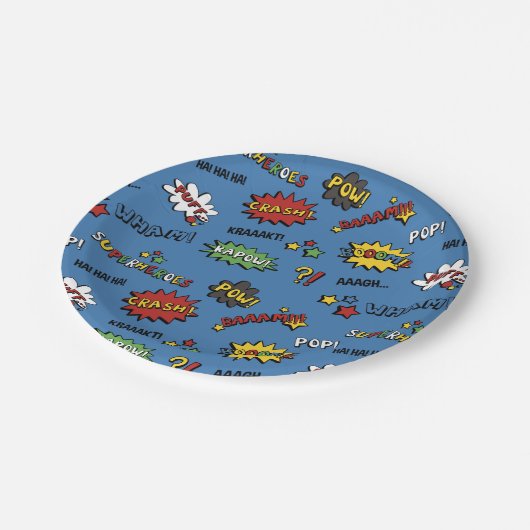 Superhero Farbiges Fun-Muster Pappteller (Schrägansicht)