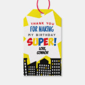 Superhero Favor Tags, gelb Geschenkanhänger (Vorderseite)