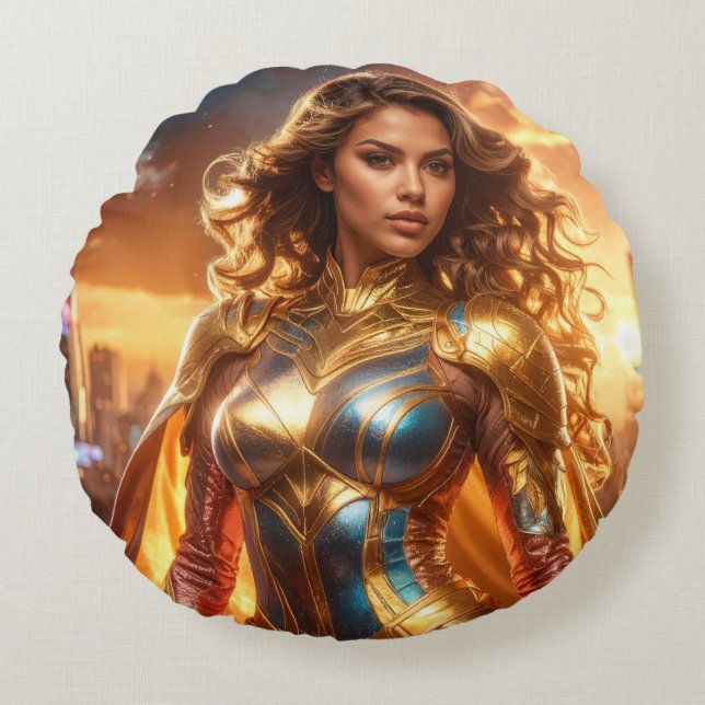 SUPERHERO - FEMALE SUPERHERO RUNDES KISSEN (Vorderseite)