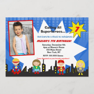 Superhero-Foto-Geburtstags-Party Einladungen