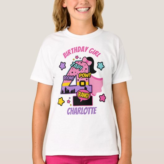 Superhero Fourth Birthday Girl 4th Super Girl T-Shirt (Vorderseite)