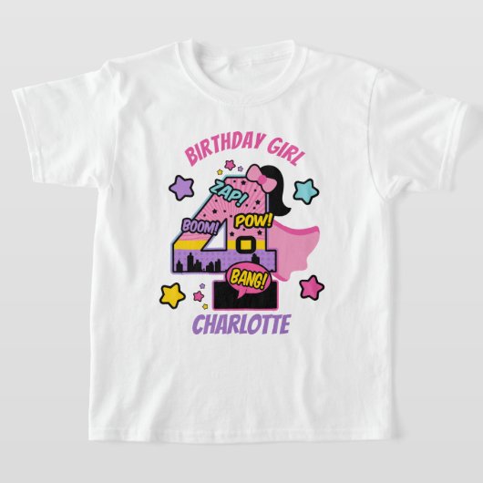 Superhero Fourth Birthday Girl 4th Super Girl T-Shirt (Ablage )