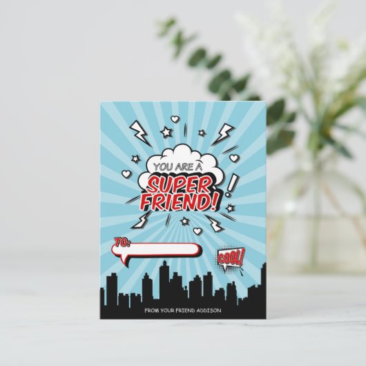 Superhero Friend Comic Feiertagspostkarte (Stehend Vorderseite)