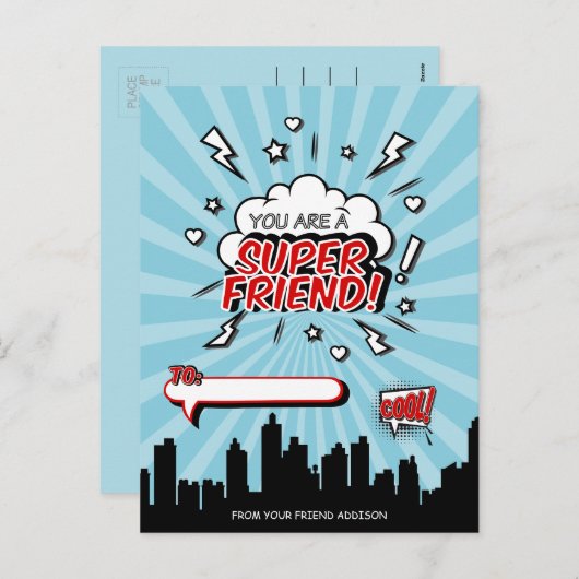 Superhero Friend Comic Feiertagspostkarte (Vorne/Hinten)