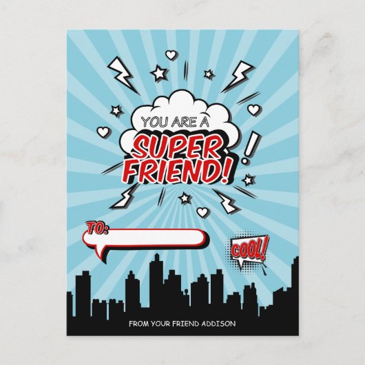 Superhero Friend Comic Feiertagspostkarte (Vorderseite)