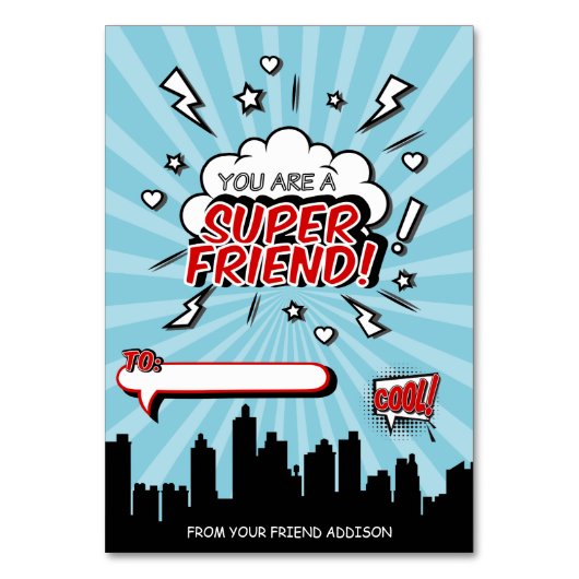 Superhero Friend Comic Klassenzimmer Valentine Car Tischnummer (Vorderseite)