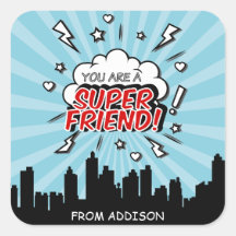 Superhero Friend Comic Valentine Stickers