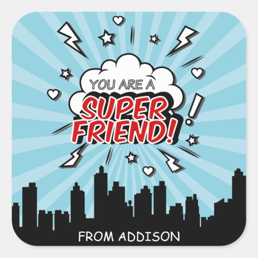 Superhero Friend Comic Valentine Stickers (Vorderseite)
