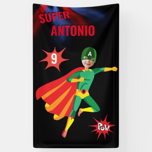 Superhero Fun Birthday Green Flying Boy Phantastis Banner (Vertikal)