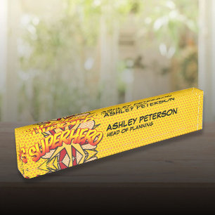 SUPERHERO Fun Retro Comic Book Namensplakette