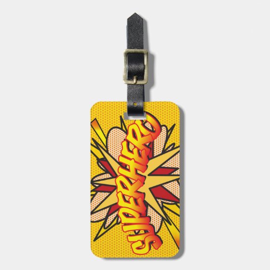 SUPERHERO Fun Retro Comic Pop Kunst, Dichtung und Gepäckanhänger (Vorderseite vertikal)