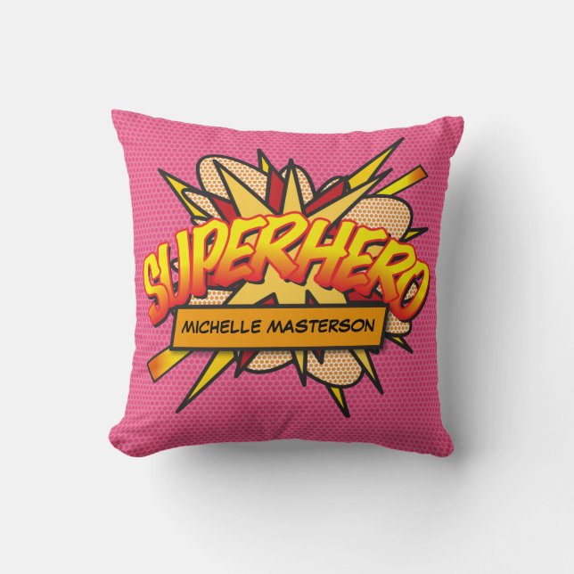 SUPERHERO Fun Retro Comic Pop Kunst, Dichtung und  Kissen (Vorderseite)