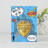 Superhero Geburtstagsparty Einladung (Stehend Vorderseite)