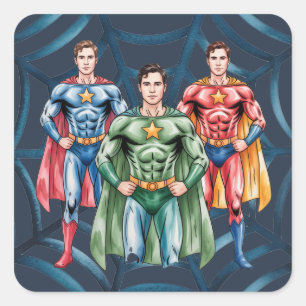 Superhero Geburtstagsparty für Jungen Quadratischer Aufkleber