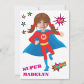 Superhero Girl Birthday Comic ⚡ Fun Fab USA Einladung (Vorderseite)