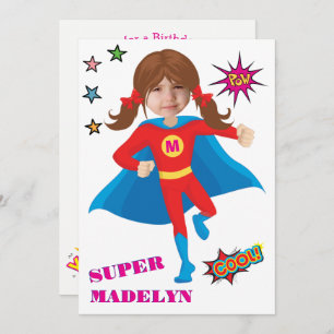 Superhero Girl Birthday Comic ⚡ Fun Fab USA Einladung