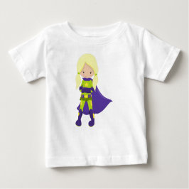 Superhero Girl, Blonde Hair, Held, Lila Kap Baby T-shirt