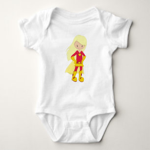 Superhero Girl, Blonde Hair, Held, Rotes Kostüm Baby Strampler