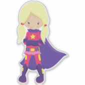Superhero Girl, Blonde Hair, Lila Kap, Held Aufkleber (Vorderseite)