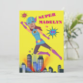 Superhero Girl Fantastisch sensationeller Geburtst Einladung (Stehend Vorderseite)