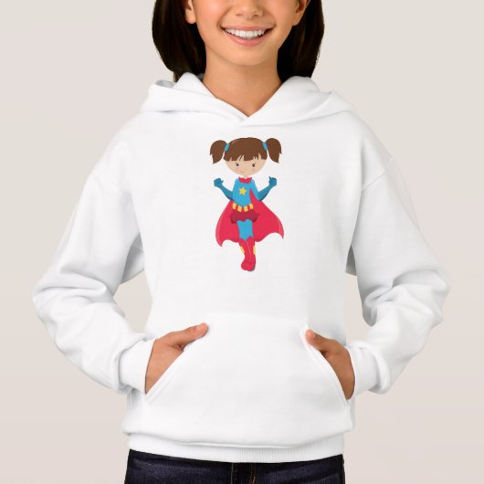 Superhero Girl, Niedlich Girl, Braunhaar, Rotes Ka Hoodie (Vorderseite)