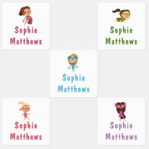 Superhero Girl Personalisierter Name Kleidung Etiketten