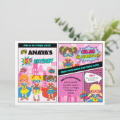 Superhero Girls Birthday Girl Power Super Hero Einladung (Stehend Vorderseite)