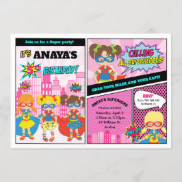 Superhero Girls Birthday Girl Power Super Hero Einladung