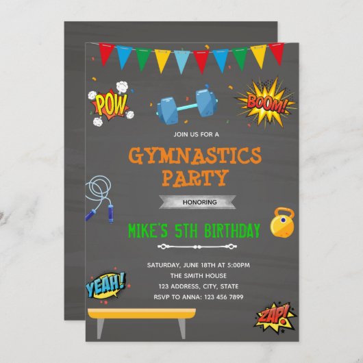 Superhero Gymnastik Party Einladung (Vorne/Hinten)