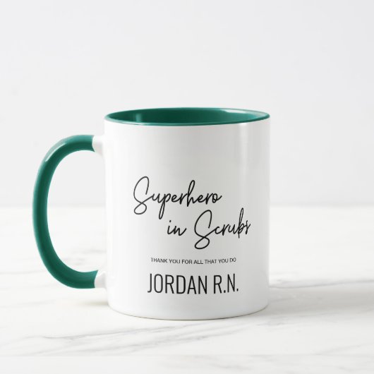 Superhero in Scrubs Danke, Nurse Personalisiert Tasse (Links)