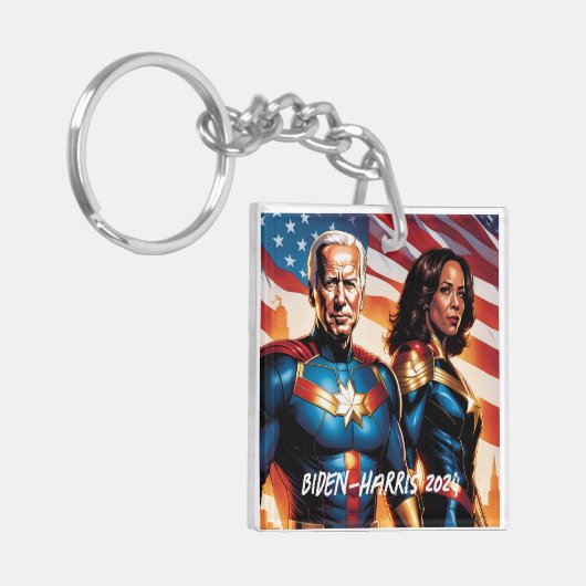Superhero Joe Biden und Kamala Harris Schlüsselanhänger (Vorderseite links)
