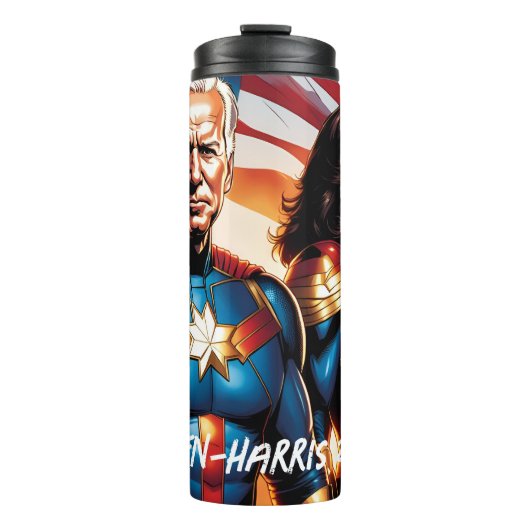 Superhero Joe Biden und Kamala Harris Thermosbecher (Vorderseite)
