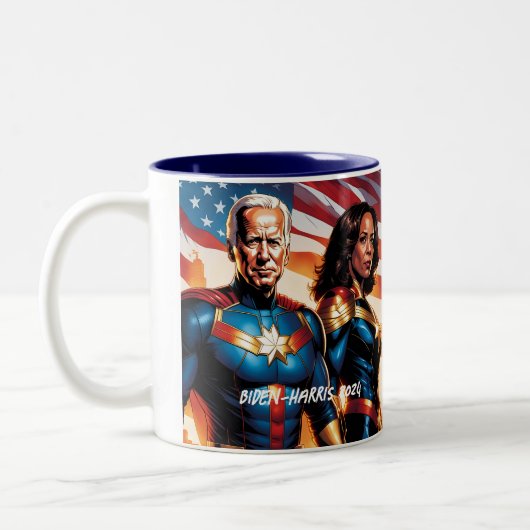 Superhero Joe Biden und Kamala Harris Zweifarbige Tasse (Links)