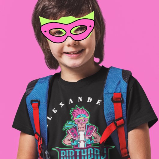 Superhero Junge Grün und rosa Maske Avatar Birthda T-Shirt