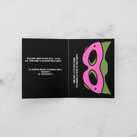 Superhero Junge Pink & Green Game Avatar und Maske Einladung (Innenseite)