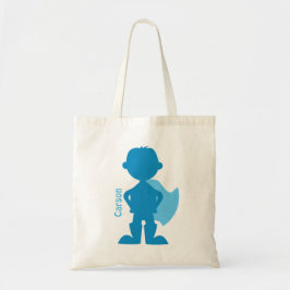 Superhero-Jungen-Silhouette-personalisiertes Blau Tragetasche