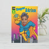 Superhero Justice Birthday Einladung (Stehend Vorderseite)