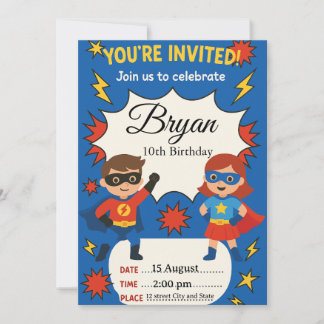 Superhero Kids Birthday Invitation | Comic Style B Einladung