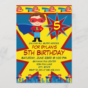 Superhero Kids Boys Geburtstagsparty Einladung Blu