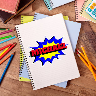 Superhero Kids Comic Buch Personalisierter Name Aufkleber