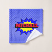 Superhero Kids Comic Buch Personalisierter Name Badhandtuch Set (Waschlappen)
