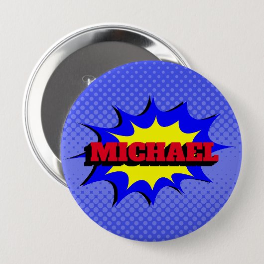 Superhero Kids Comic Buch Personalisierter Name Button (Vorne & Hinten)