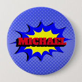 Superhero Kids Comic Buch Personalisierter Name Button (Vorderseite)