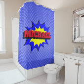 Superhero Kids Comic Buch Personalisierter Name Duschvorhang (Beispiel)