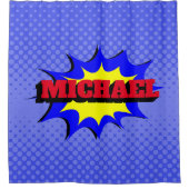 Superhero Kids Comic Buch Personalisierter Name Duschvorhang (Vorderseite)