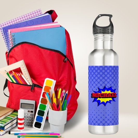 Superhero Kids Comic Buch Personalisierter Name Edelstahlflasche