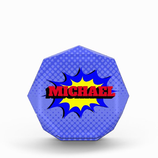 Superhero Kids Comic Buch Personalisierter Name Fotoblock (Vorderseite)