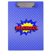 Superhero Kids Comic Buch Personalisierter Name Klemmbrett (Vorderseite)